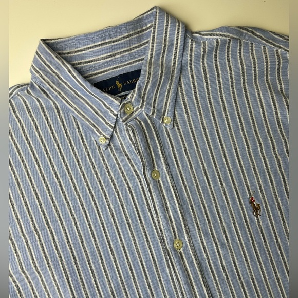 Ralph Lauren Oxford Knit Button Down Dress Shirt Mens XL Blue Embroidered Pony - Picture 2 of 7
